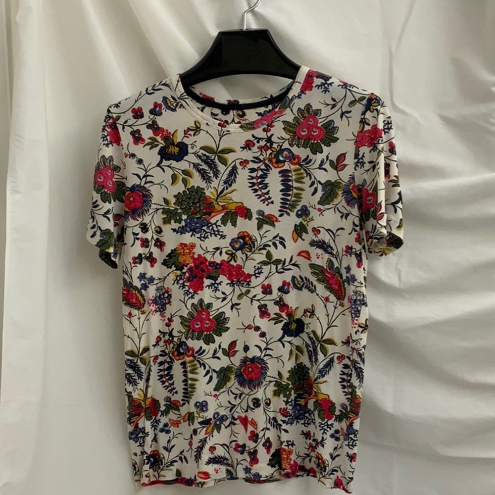 Floral Pattern Tory Birch Short Sleeve Cotton T-Shirt with Crew Neck - Size M